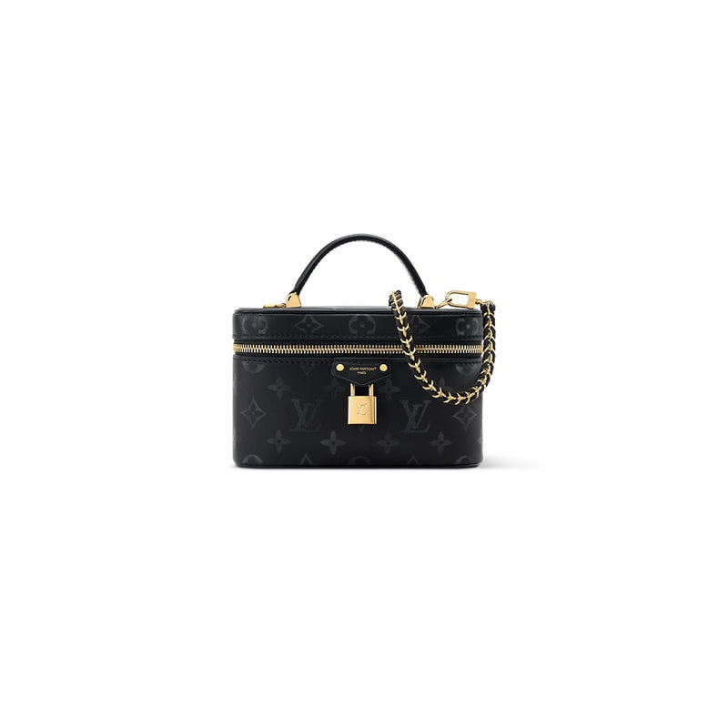 Elegant Black Monogram Mini Satchel Bag with Gold Chain Detail