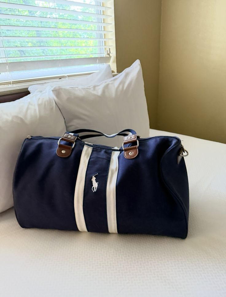Navy Blue Striped Travel & Duffle Bag
