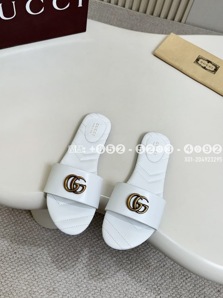 Women’s White Quilted GG Logo Slide Sandals
