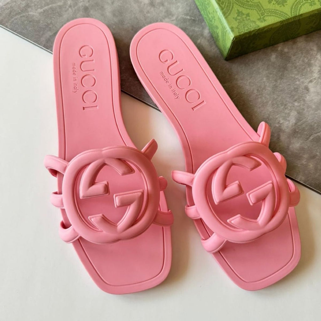 Pink GG Embossed Slide Sandals with Statement Logo Detail