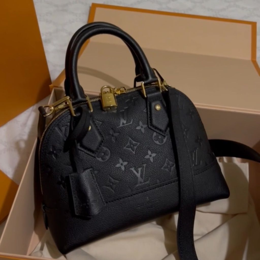 Black Embossed Monogram Dome Handbag