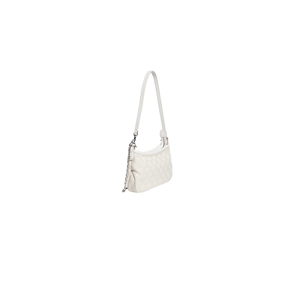 Elegant White Monogram Shoulder Bag with Gold Chain Detail