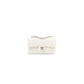 Elegant White Quilted Shoulder Bag with Silver Chain Strap