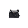 Elegant Black Structured Shoulder Bag with Gold-Tone Clasp