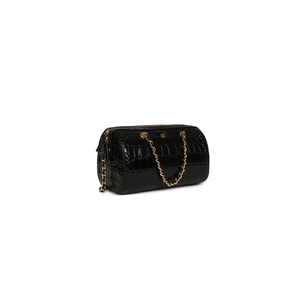 Elegant Black Crocodile-Embossed Chain