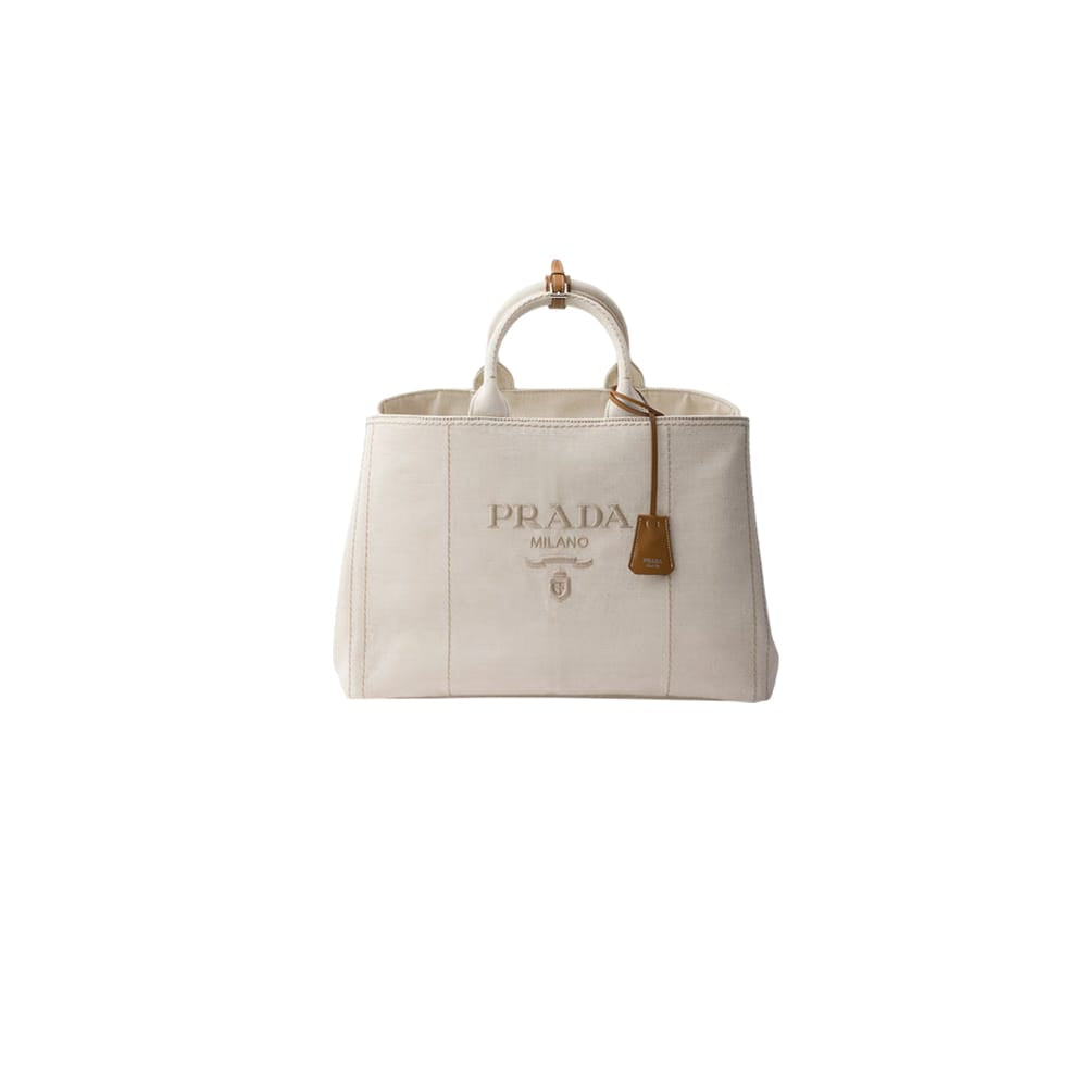 Elegant Beige Canvas Tote Bag with Leather-Style Handles