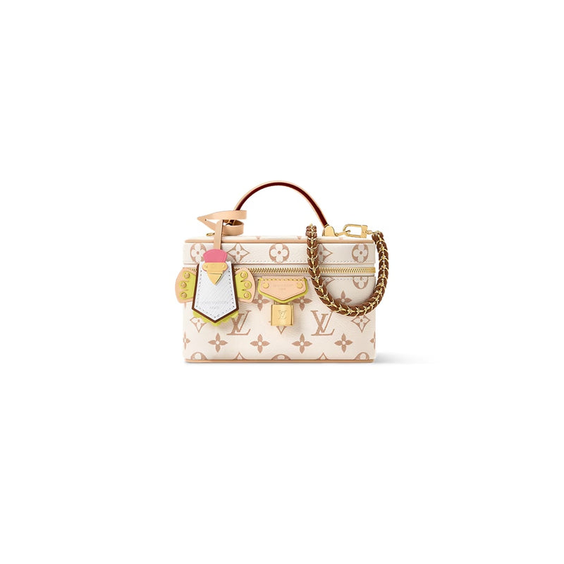 Elegant white Monogram Mini Satchel Bag with Gold Chain Detail
