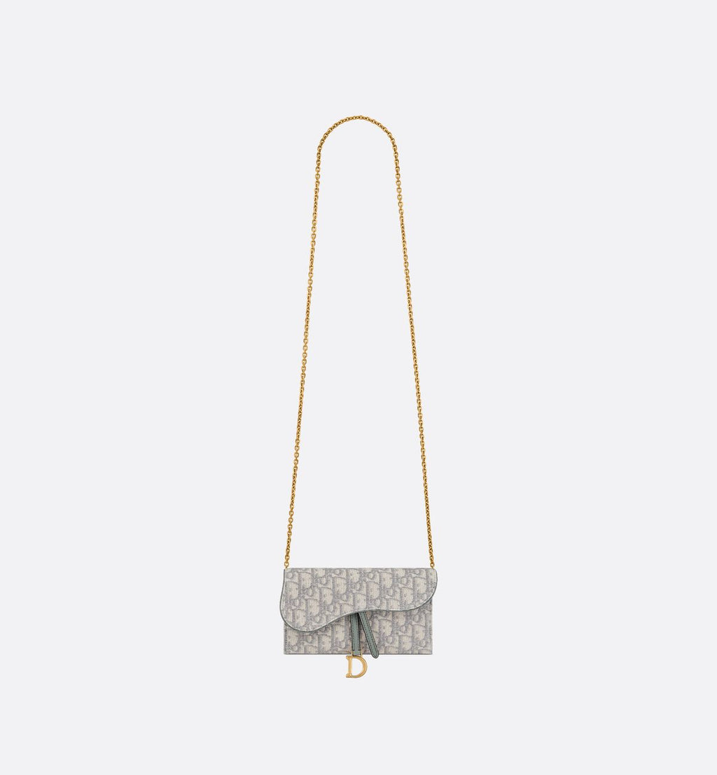 Elegant Grey Monogram Shoulder Bag with Gold-Tone D Clasp