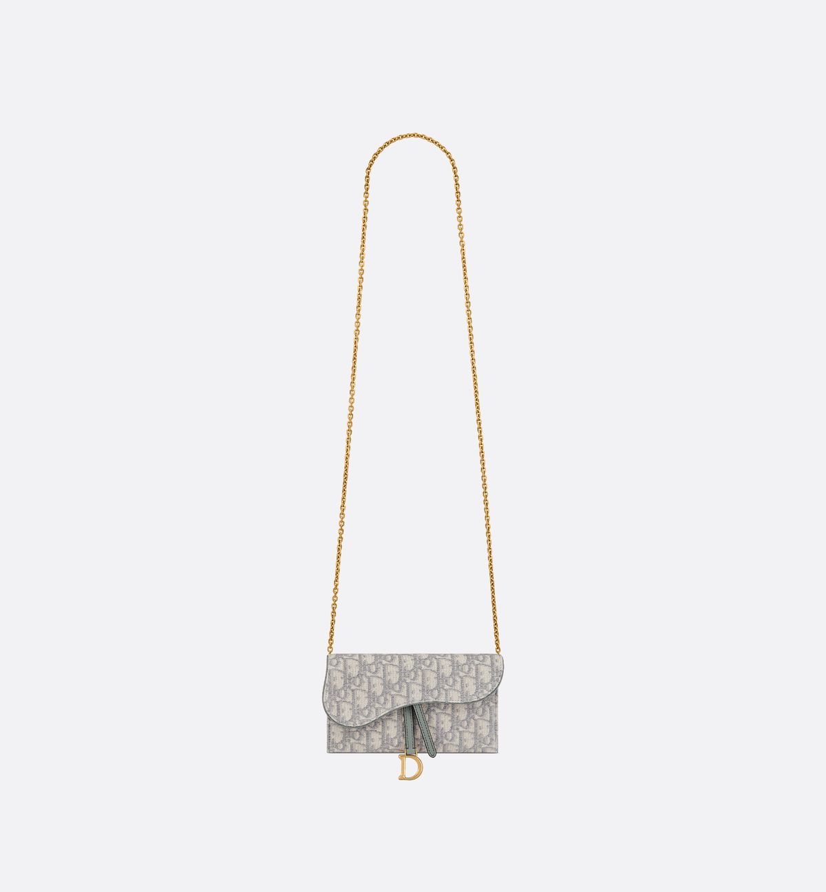 Elegant Grey Monogram Shoulder Bag with Gold-Tone D Clasp