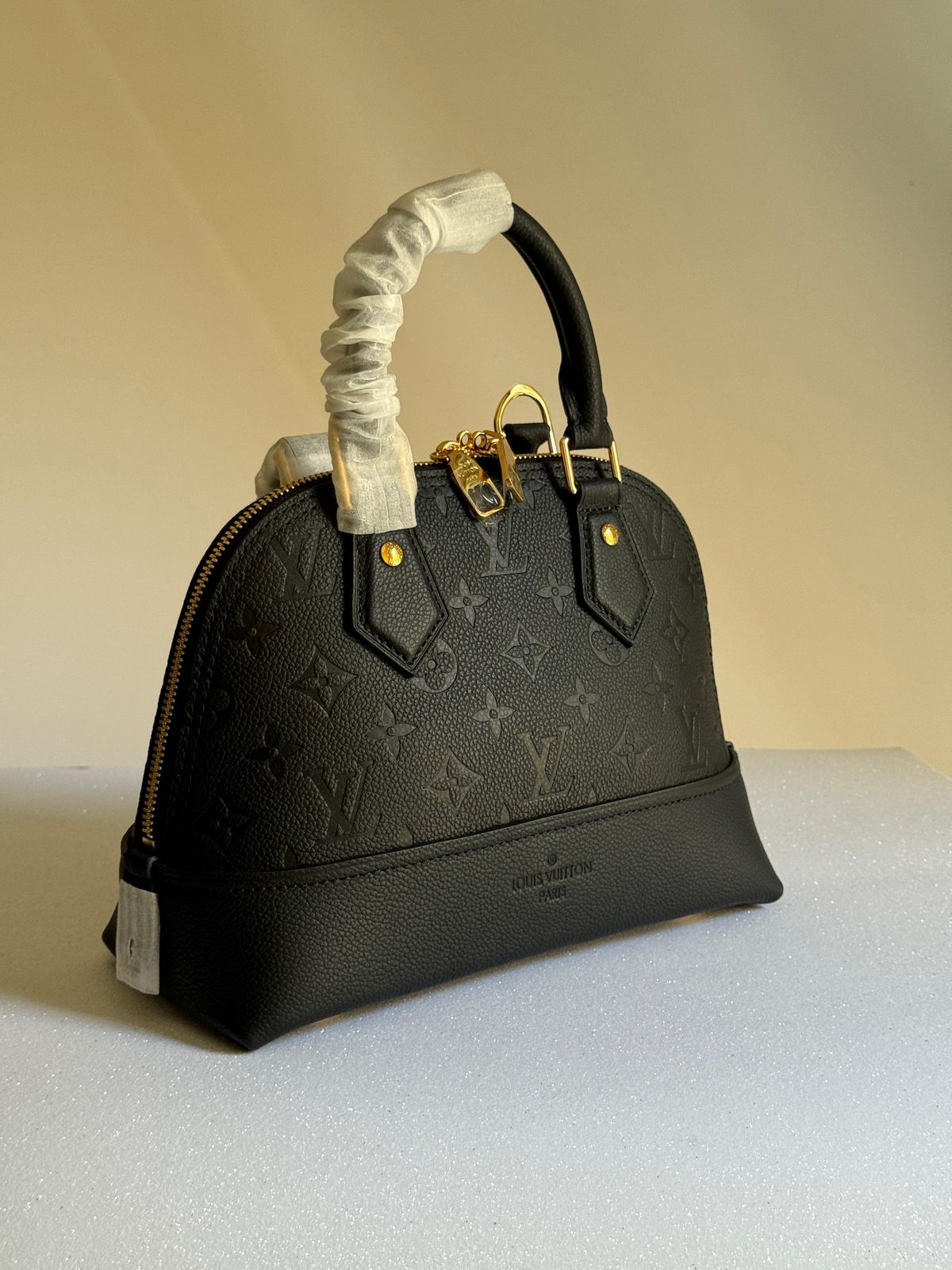 Black Embossed Monogram Dome Handbag