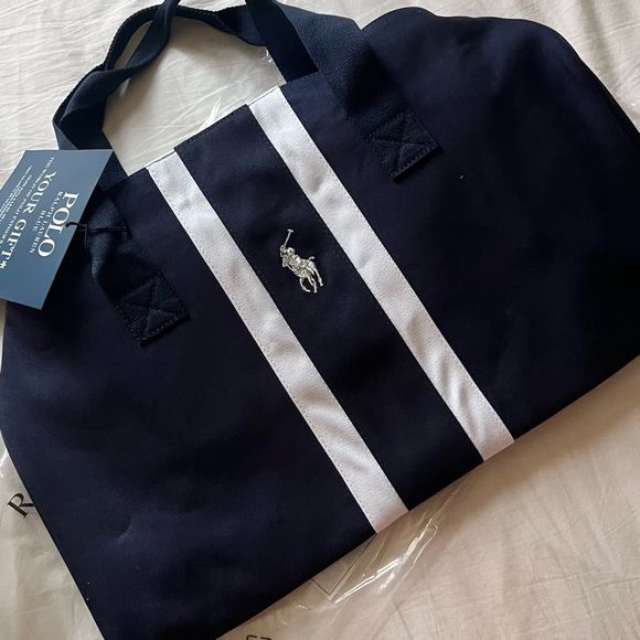 Navy Blue Striped Travel & Duffle Bag