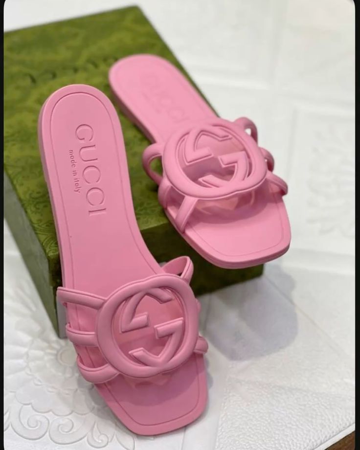 Pink GG Embossed Slide Sandals with Statement Logo Detail