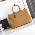 Elegant Camel Brown Structured Tote Bag with Gold-Tone Details