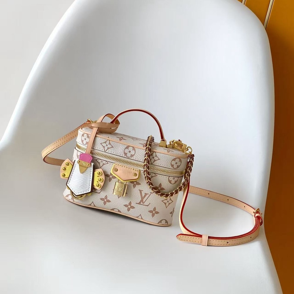 Elegant white Monogram Mini Satchel Bag with Gold Chain Detail