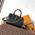 Elegant Black Monogram Satchel Handbag with Gold Chain Strap