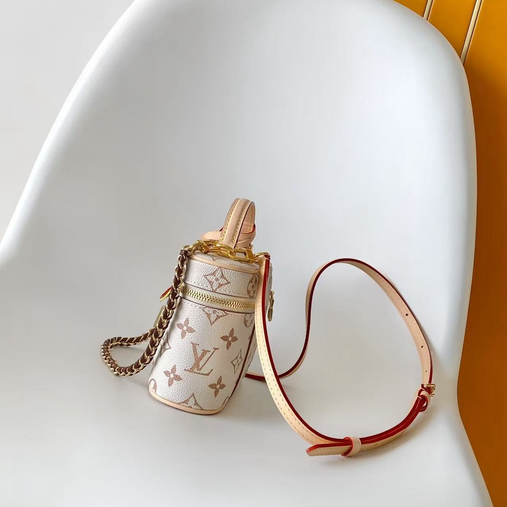 Elegant white Monogram Mini Satchel Bag with Gold Chain Detail