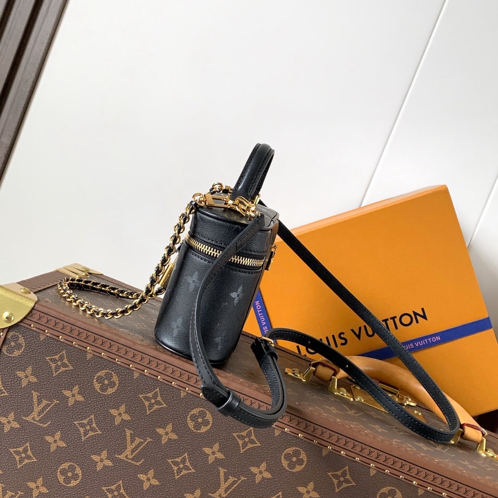 Elegant Black Monogram Mini Satchel Bag with Gold Chain Detail