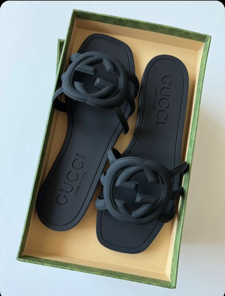 Black GG Logo Flat Slide Sandals for Women