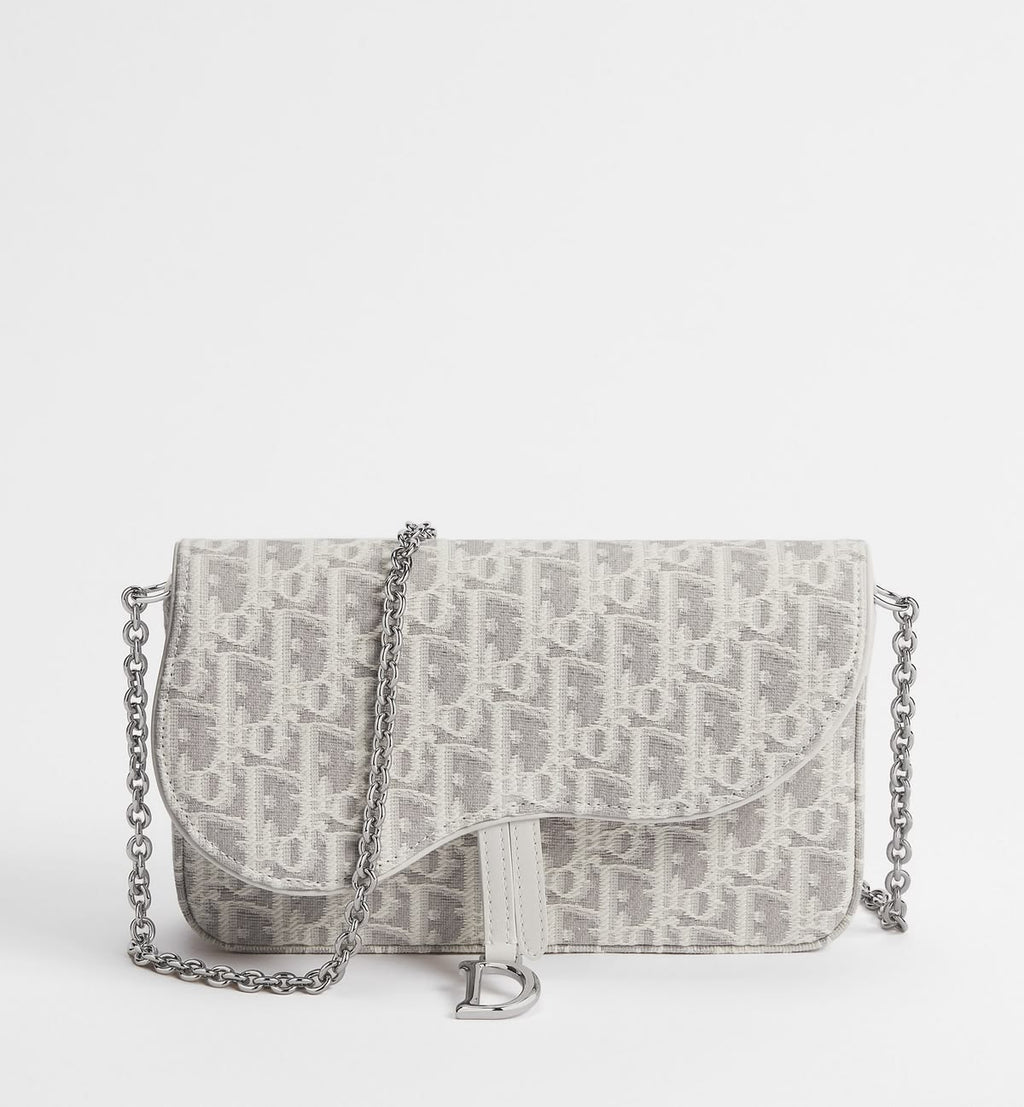 Elegant Grey Monogram Shoulder Bag with Gold-Tone D Clasp