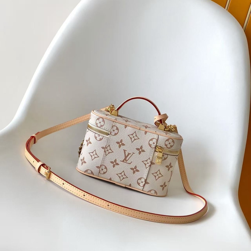 Elegant white Monogram Mini Satchel Bag with Gold Chain Detail