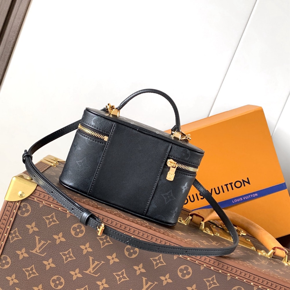 Elegant Black Monogram Mini Satchel Bag with Gold Chain Detail