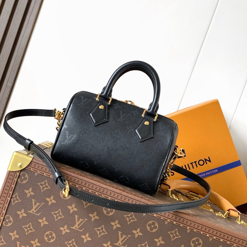 Elegant Black Monogram Satchel Handbag with Gold Chain Strap