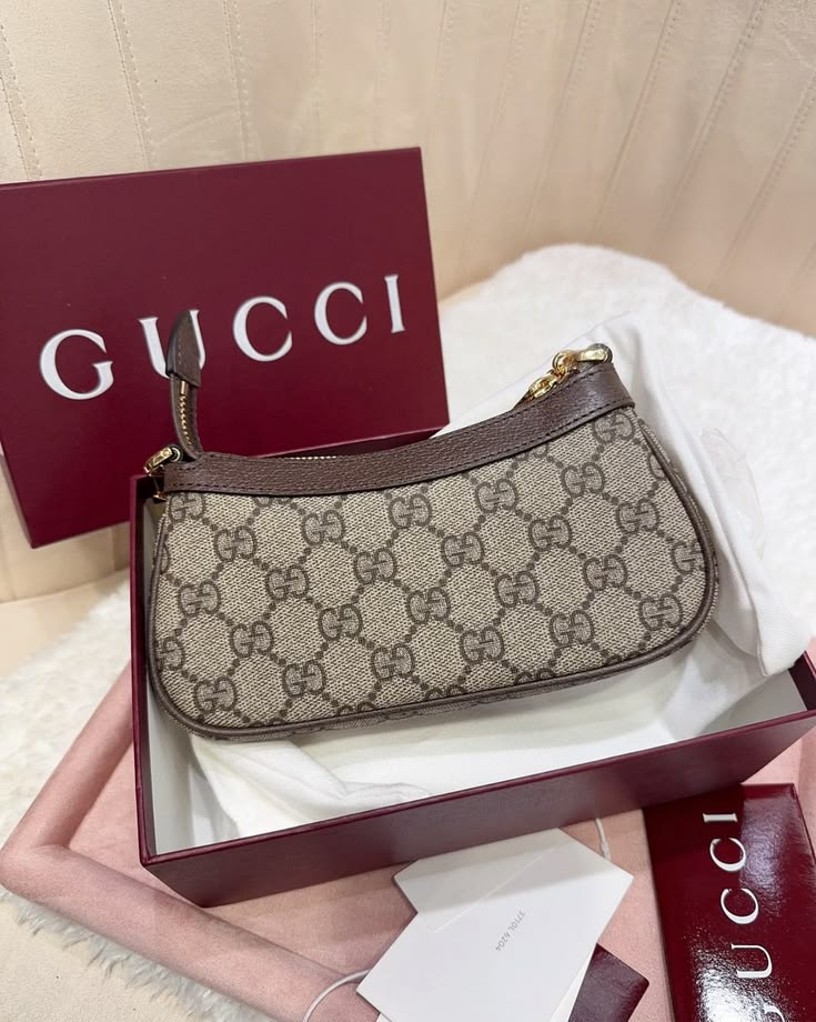 Classic Beige GG Monogram Shoulder Bag with Gold Chain Strap