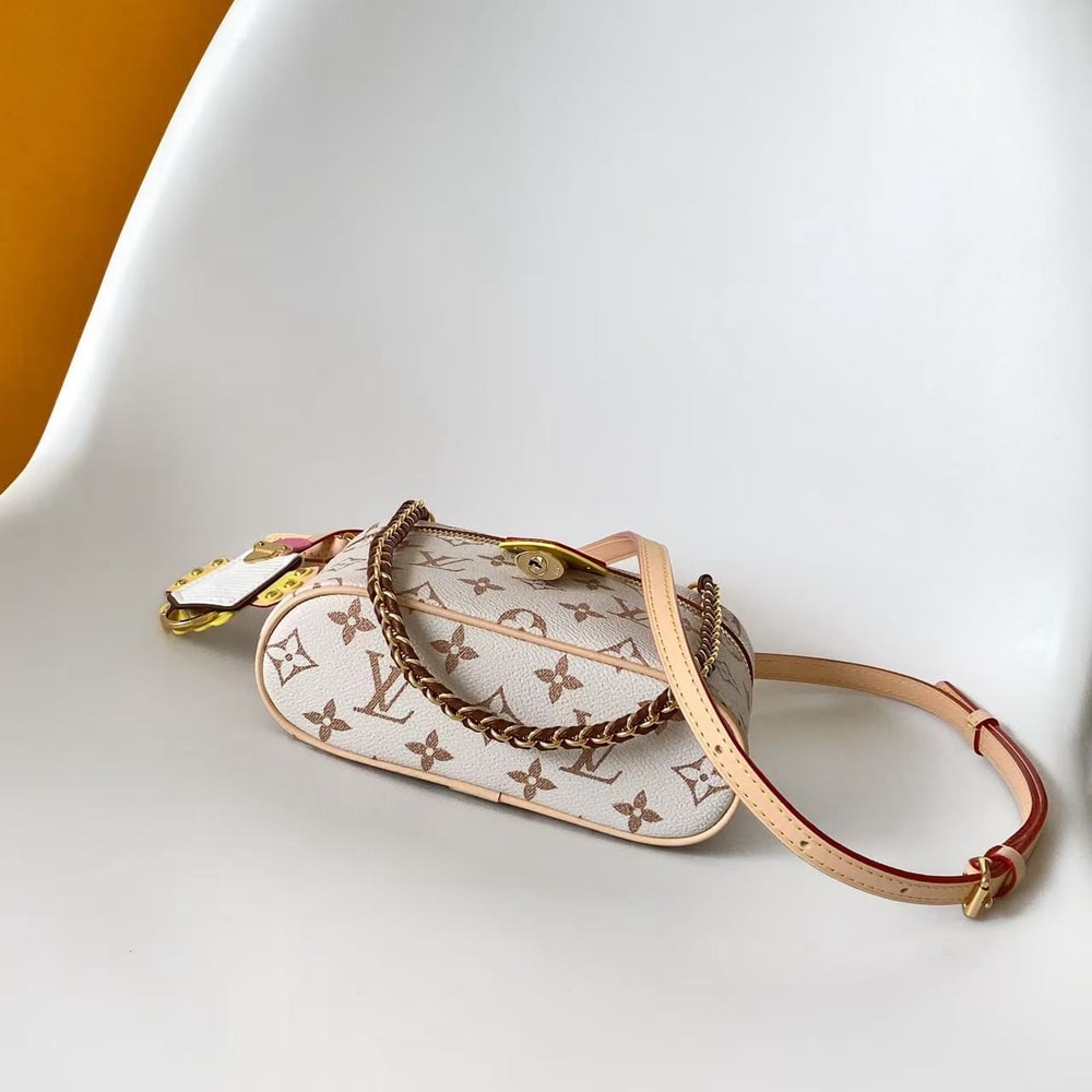 Elegant white Monogram Mini Satchel Bag with Gold Chain Detail