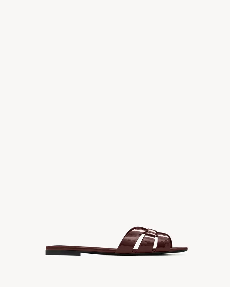 Elegant Brown Patent Bow Detail Slide Sandals