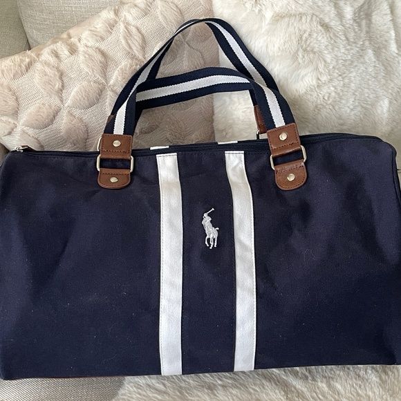 Navy Blue Striped Travel & Duffle Bag
