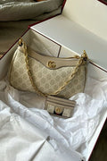 Elegant Beige Monogram Shoulder Bag with Matching Card Holder