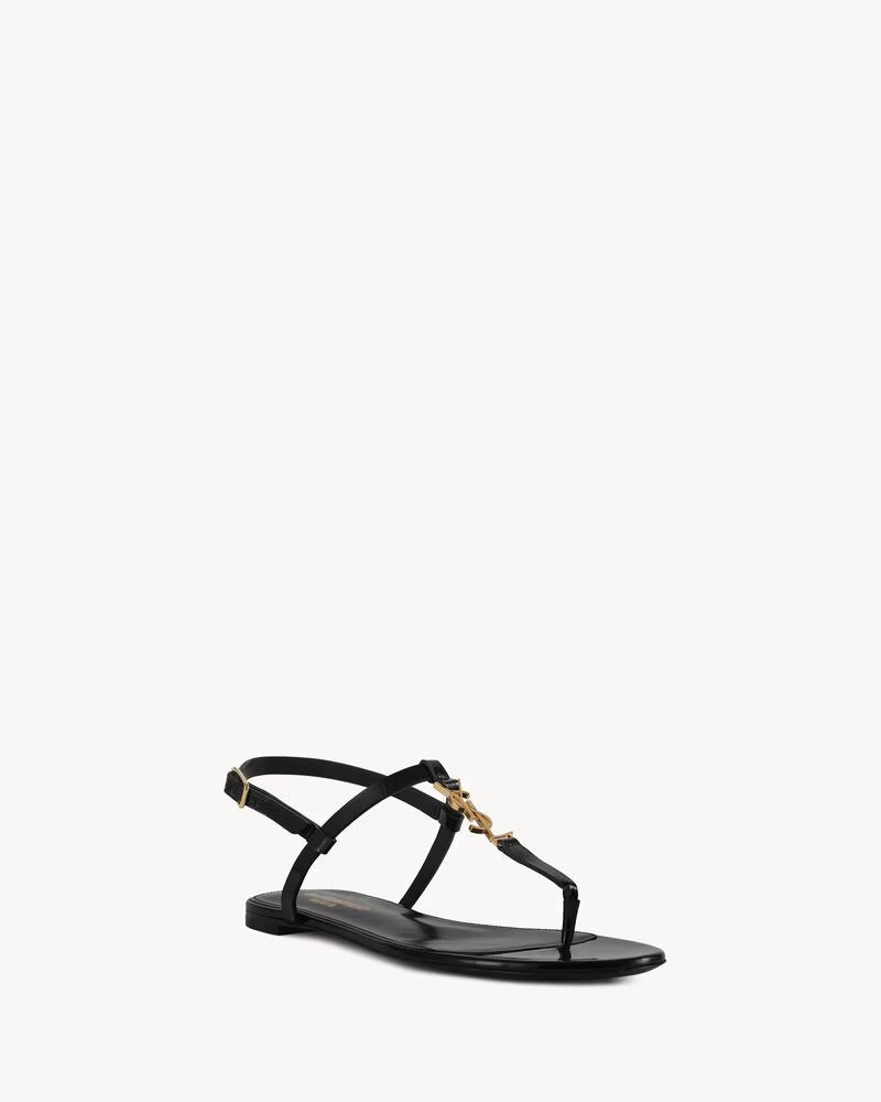 Elegant Black YSL-Inspired Strappy Flat Sandals for Women