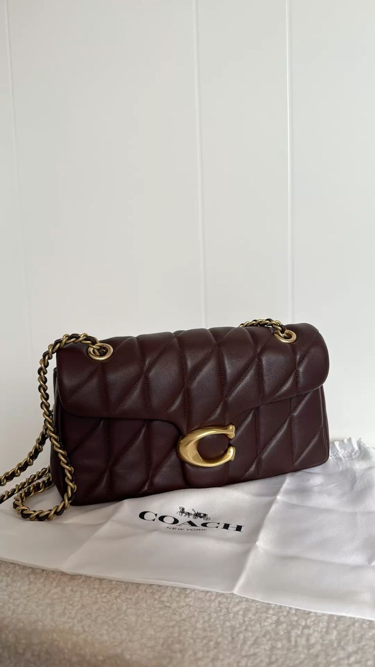 Chocolate Brown Quilted Shoulder Bag with Gold-Tone C Clasp