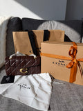 Chocolate Brown Quilted Shoulder Bag with Gold-Tone C Clasp