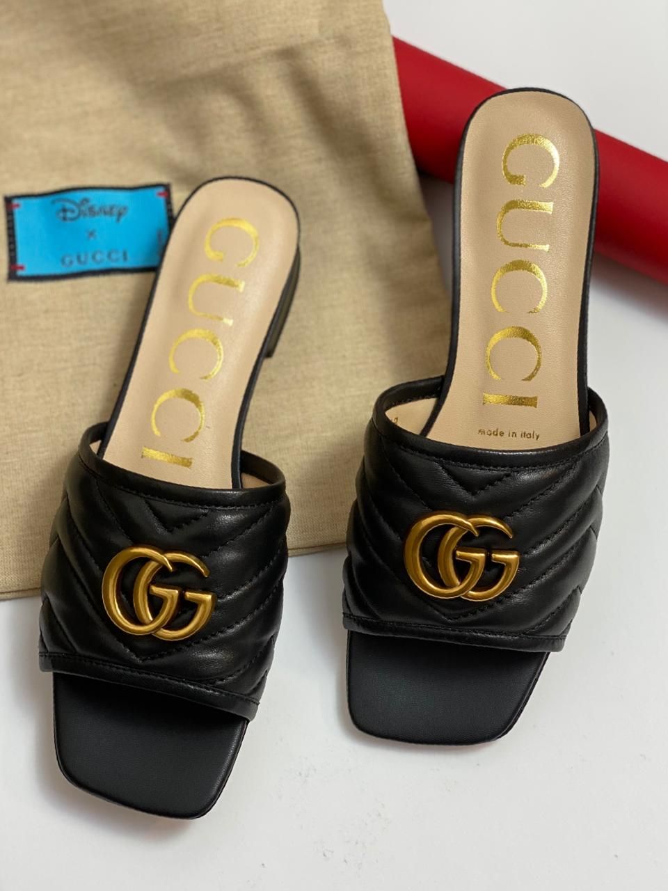 Women’s Black Quilted GG Logo Slide Sandals