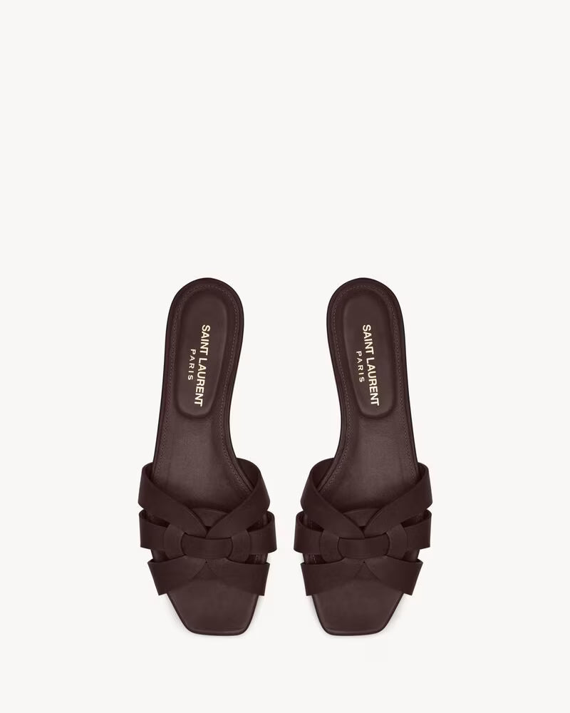 Elegant Chocolate Brown Bow Detail Slip-On Sandals