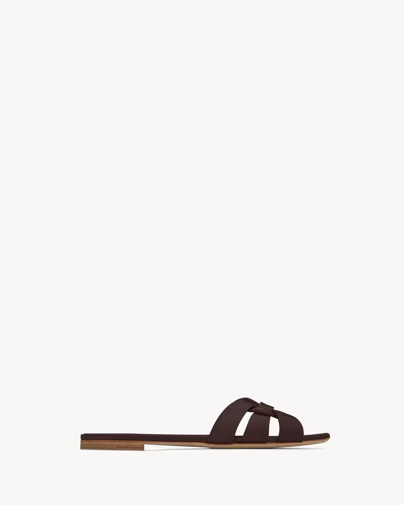 Elegant Chocolate Brown Bow Detail Slip-On Sandals