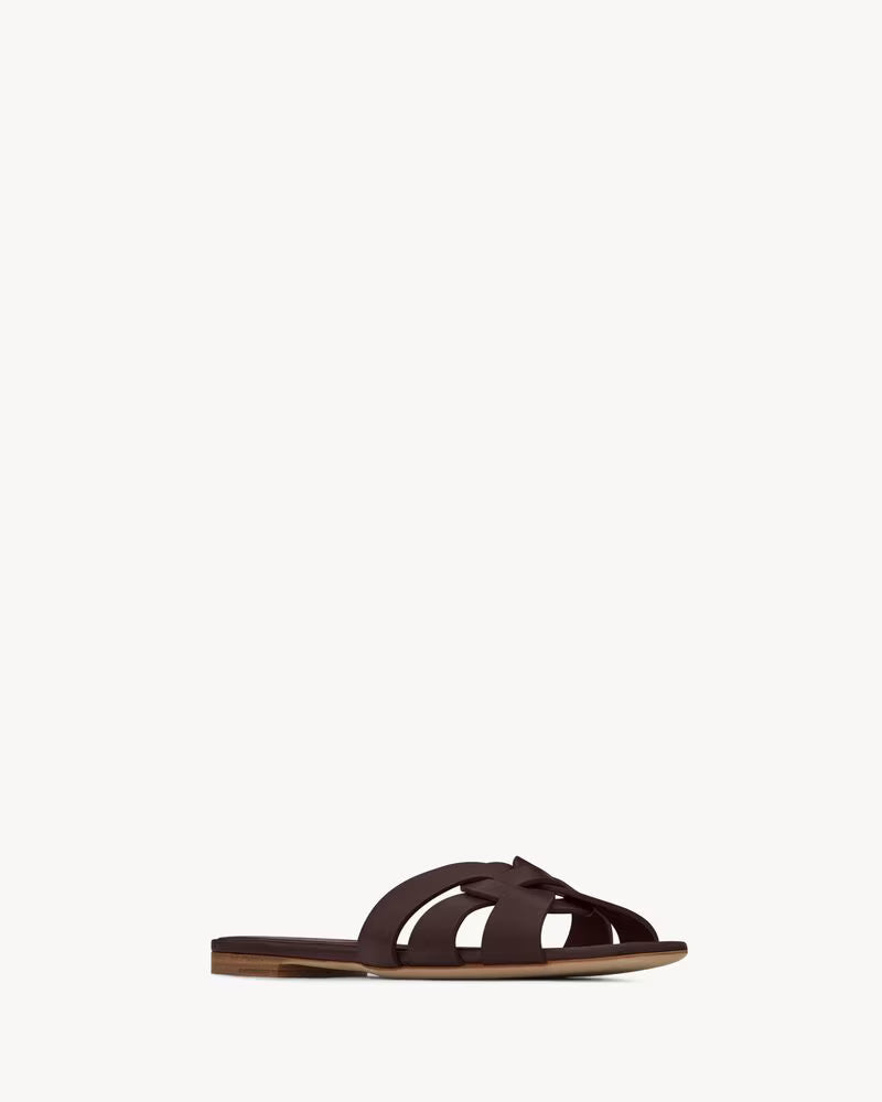 Elegant Chocolate Brown Bow Detail Slip-On Sandals
