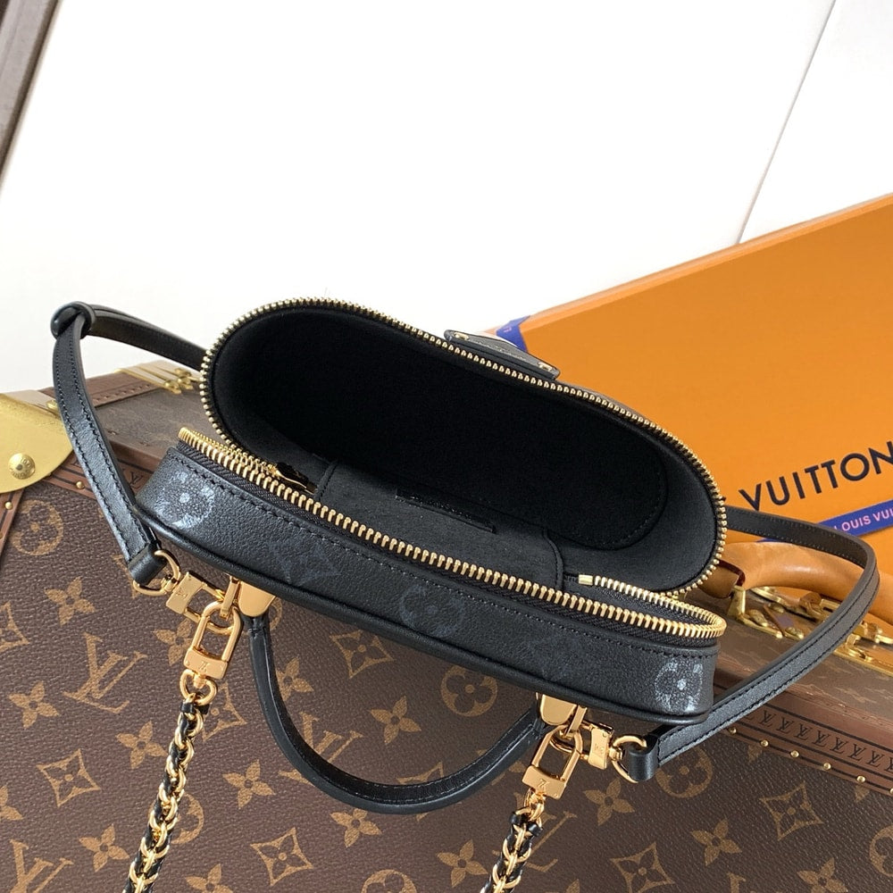 Elegant Black Monogram Mini Satchel Bag with Gold Chain Detail