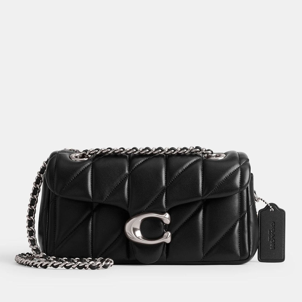 Black Quilted Shoulder Bag with Silver-Tone C Clasp