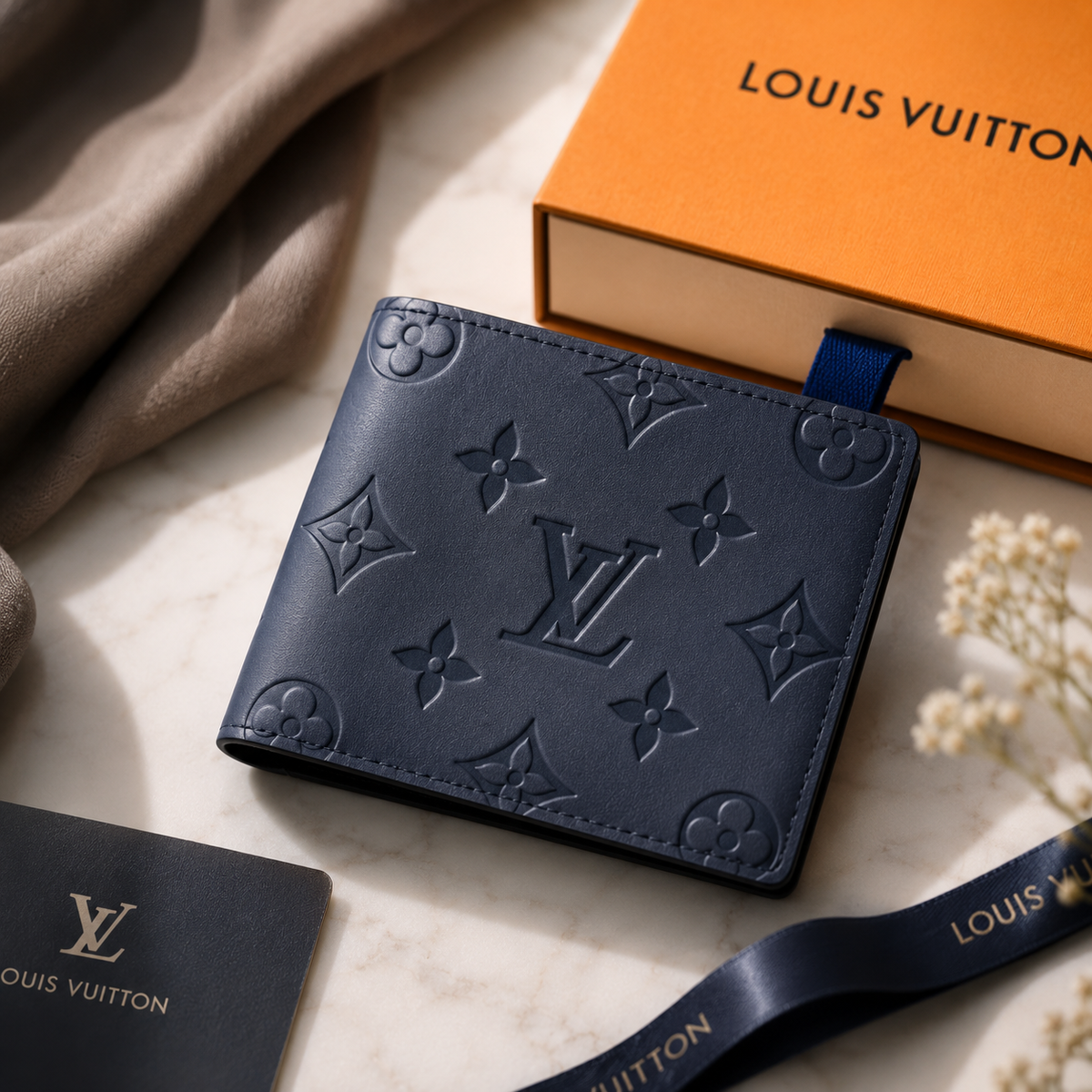 Men’s Luxury Black Embossed Monogram Wallet – Classic & Elegant