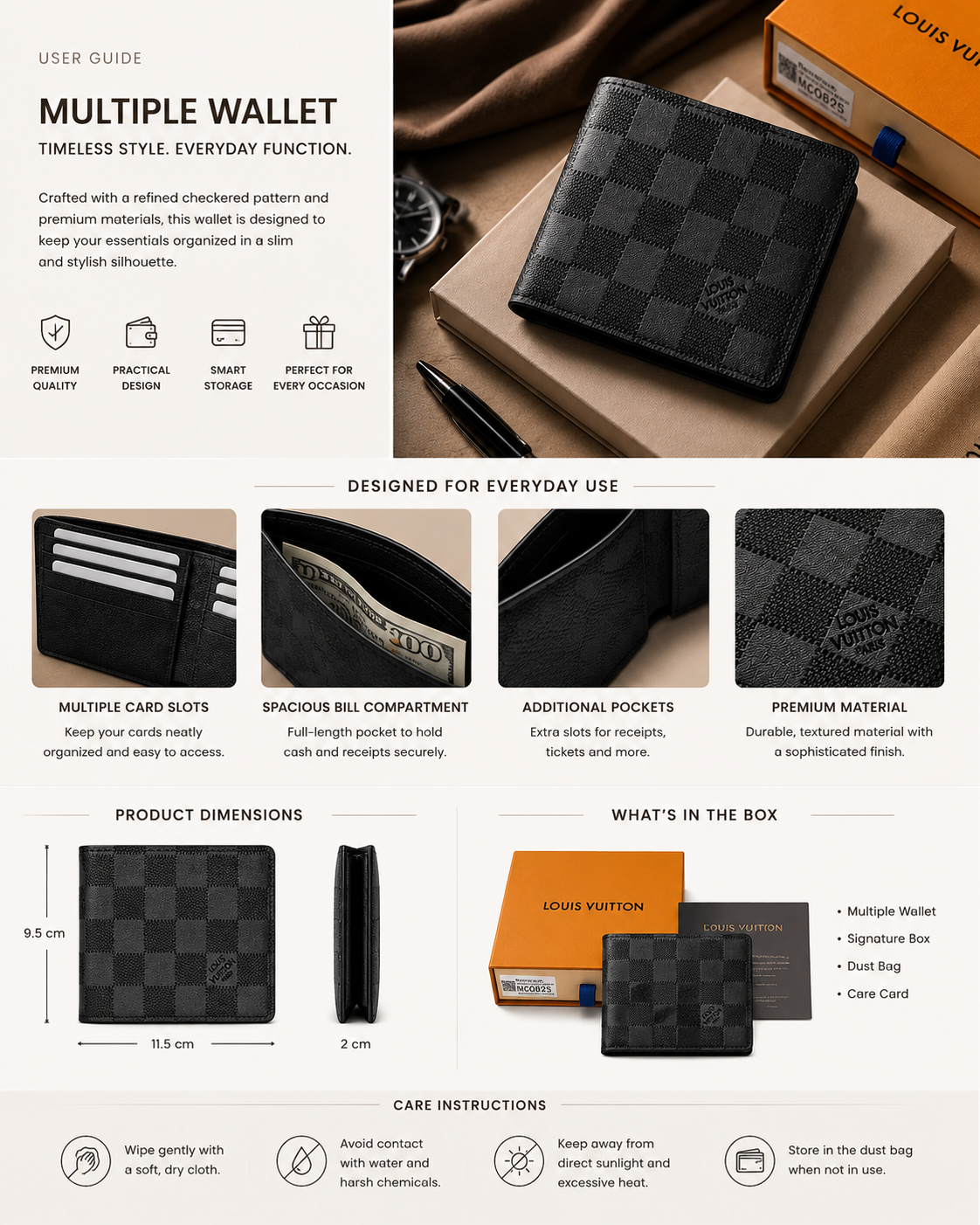 Premium Black Checkerboard Multiple Wallet