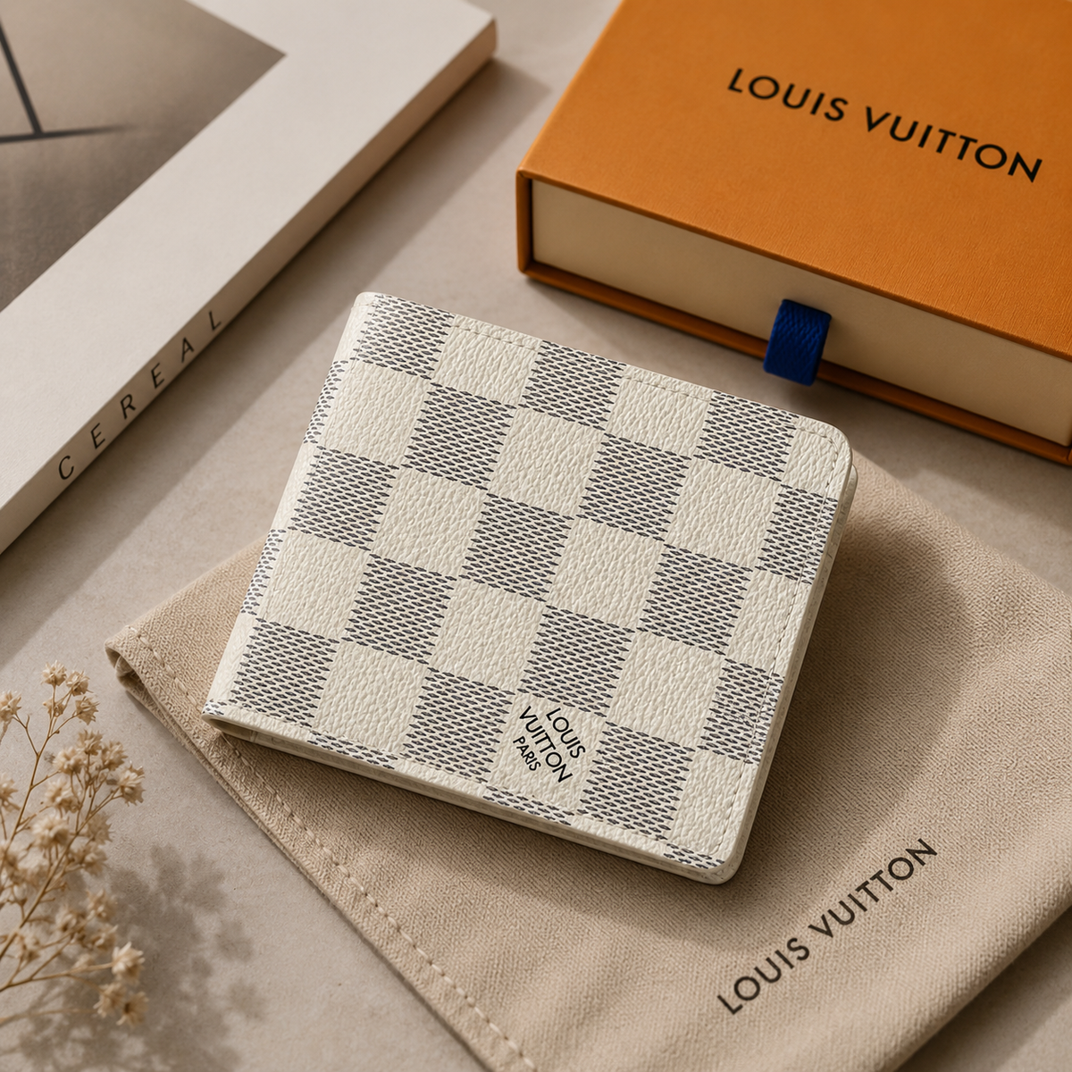 Premium Cream & Grey Checkerboard Multiple Wallet