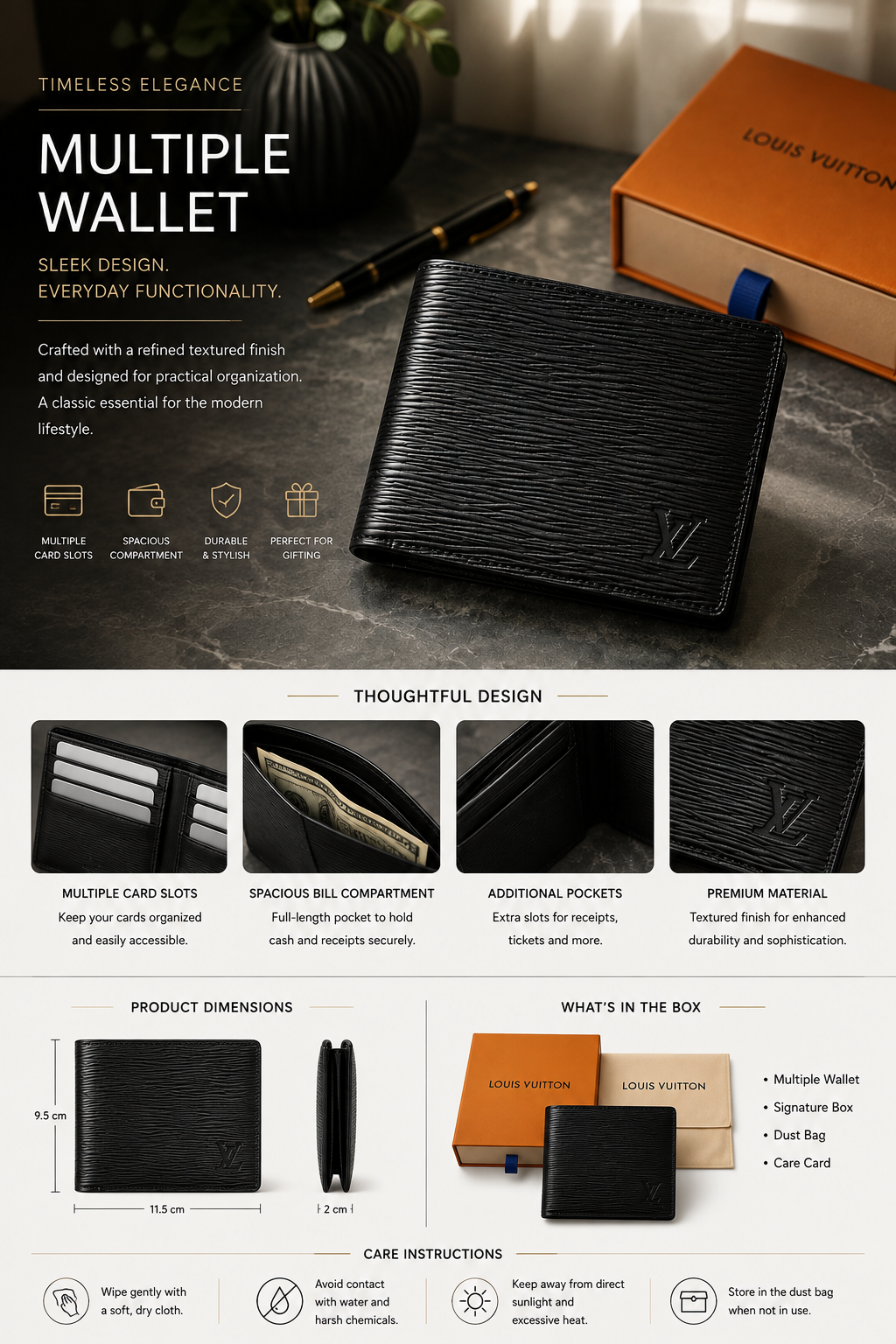 Premium Black Textured Multiple Wallet