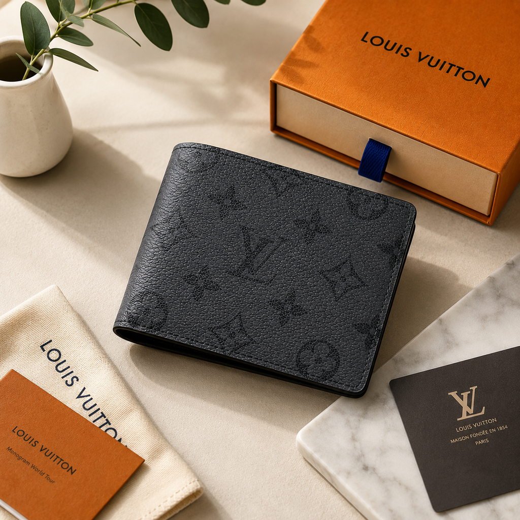 Premium Black Monogram Textured Bifold Wallet