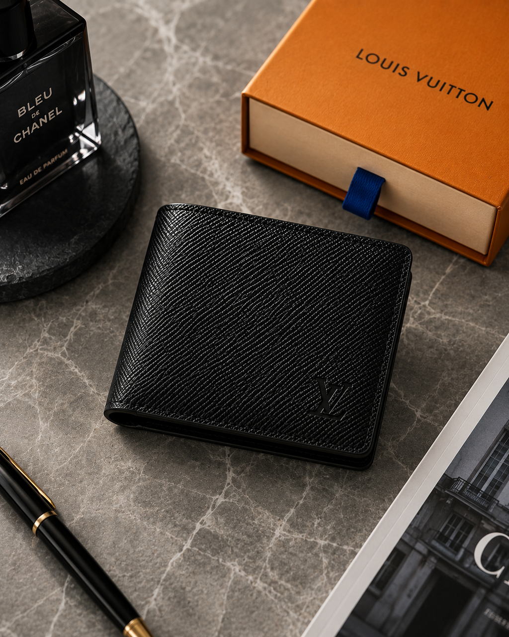 Premium Black Textured Bifold Wallet