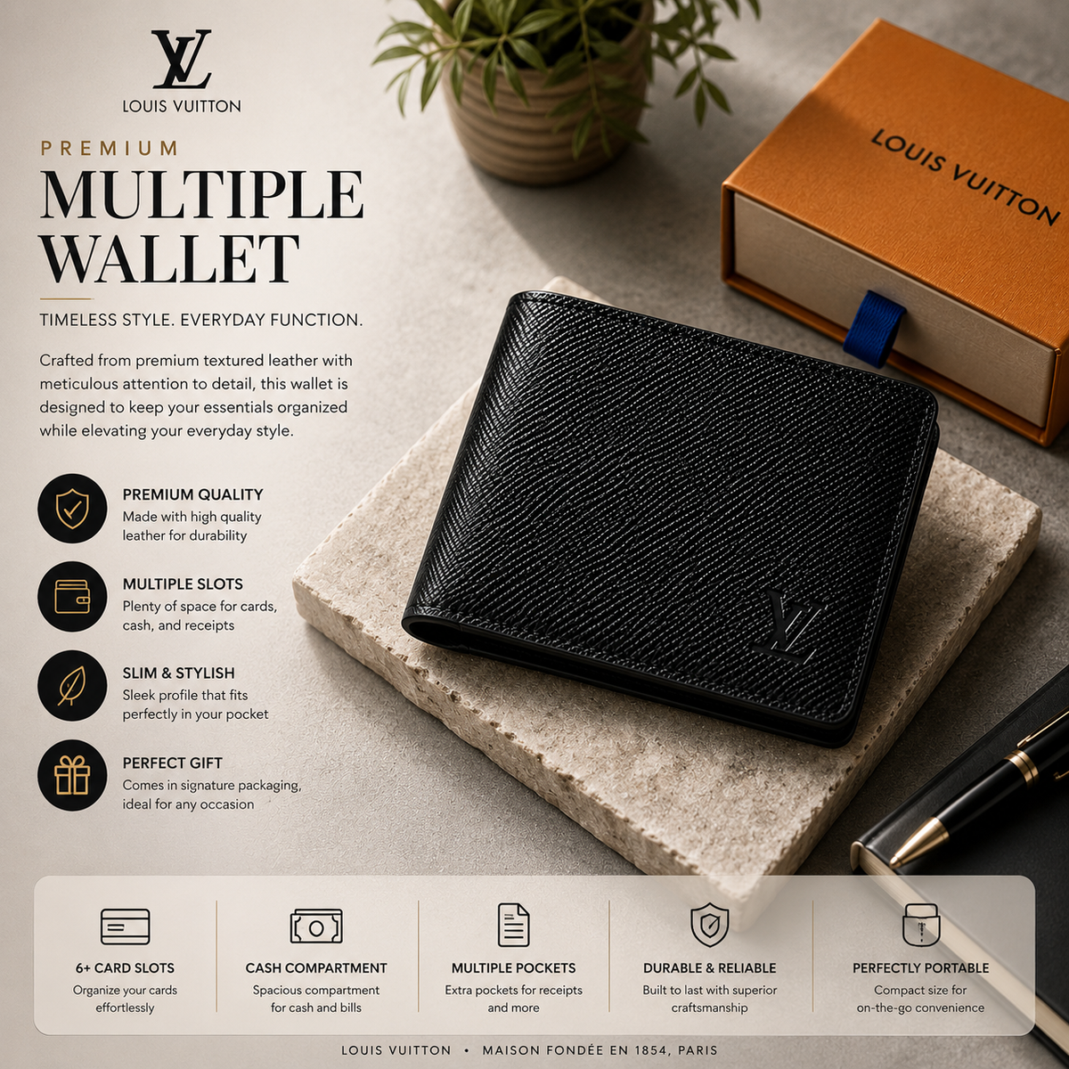 Premium Black Textured Bifold Wallet