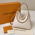 White Monogram Hobo Shoulder Bag with Gold Chain