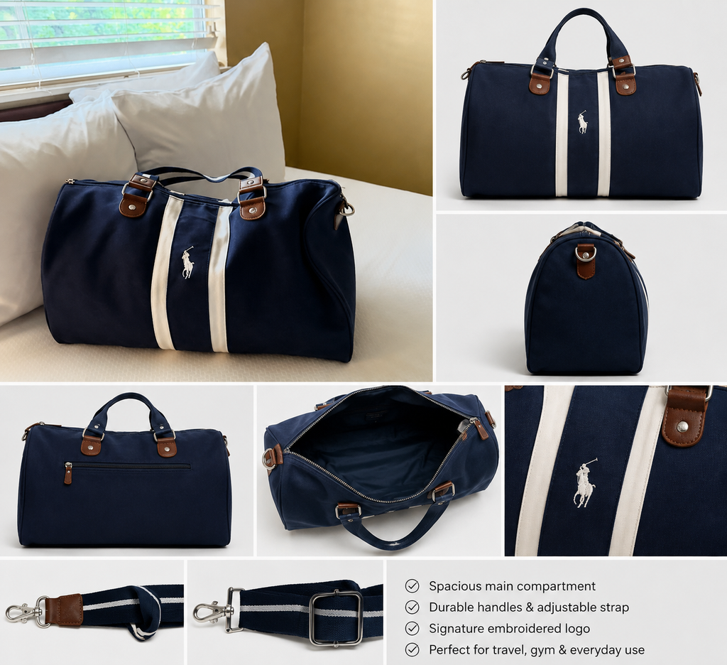 Navy Blue Striped Travel & Duffle Bag
