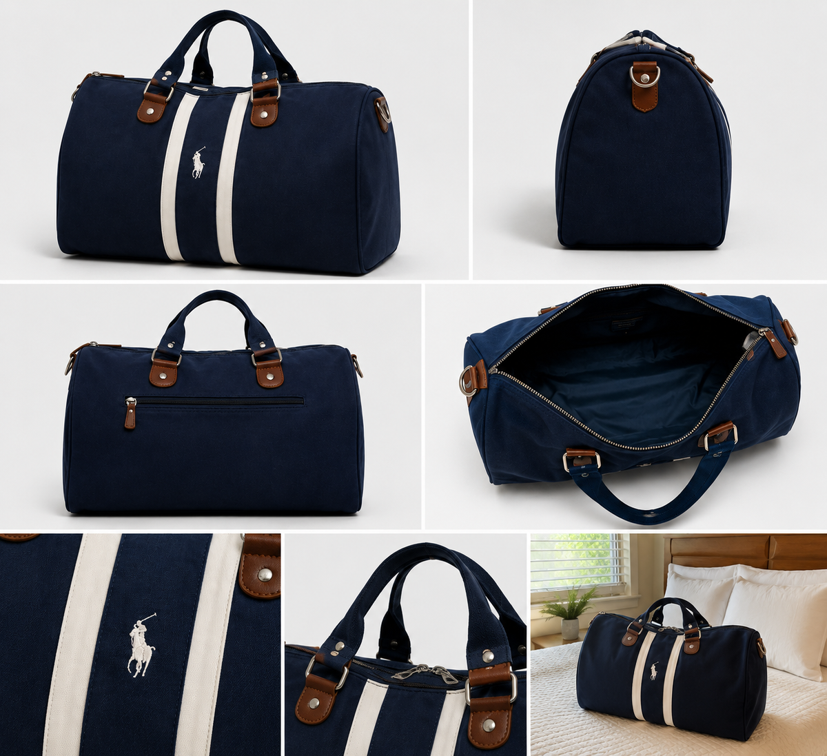 Navy Blue Striped Travel & Duffle Bag